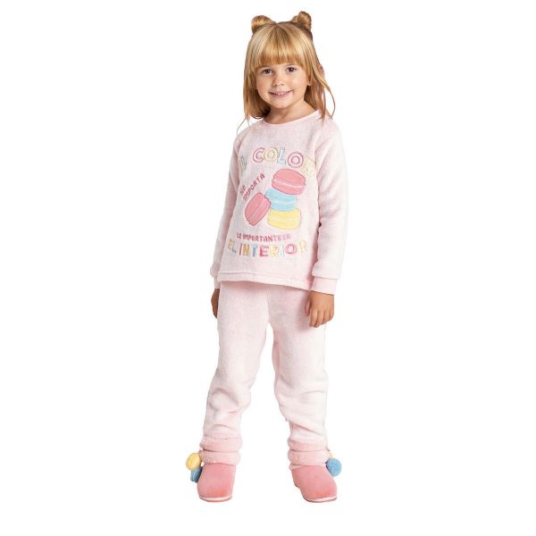 Εικόνα της Muydemi ροζ φλις χνουδωτή παιδική πιτζάμα.