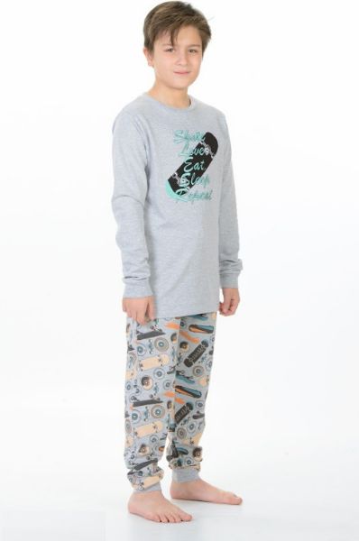 Εικόνα της Mei παιδική πιτζάμα γκρι με skateboard.