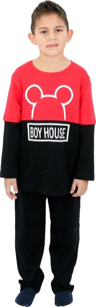 Εικόνα της Galaxy Παιδική Πιτζάμα Χειμωνιάτικη για Αγόρι Κόκκινη/Μαύρη.