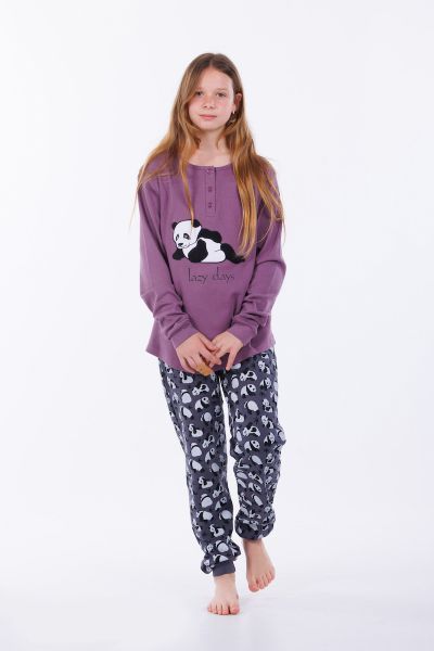 Εικόνα της Mei βαμβακερή μοβ/ανθρακί παιδική πιτζάμα με κοάλα.