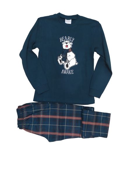 Εικόνα της Galaxy βαμβακερή παιδική πιτζάμα κυπαρισί/καρό.