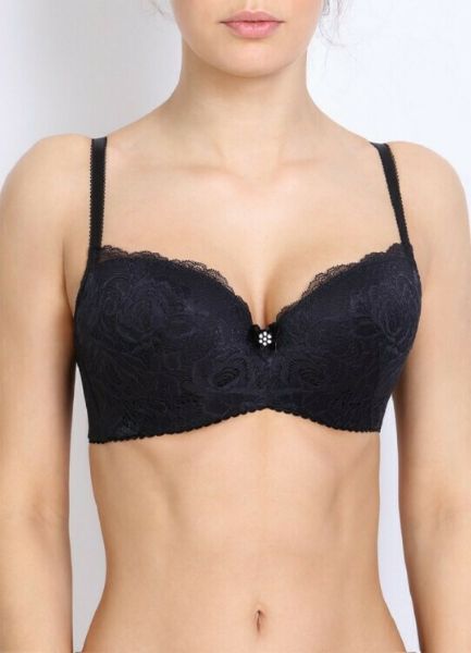 Εικόνα της Orhideja μαύρο balconette σουτιέν με δαντέλα, μπανέλα και ελαφριά επένδυση.