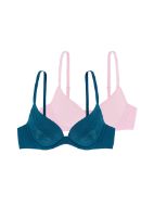 Εικόνα της 2Pack Dorina Kelsea Push Up Plunge 3/4 Cup, With Wire Blue/Pink.