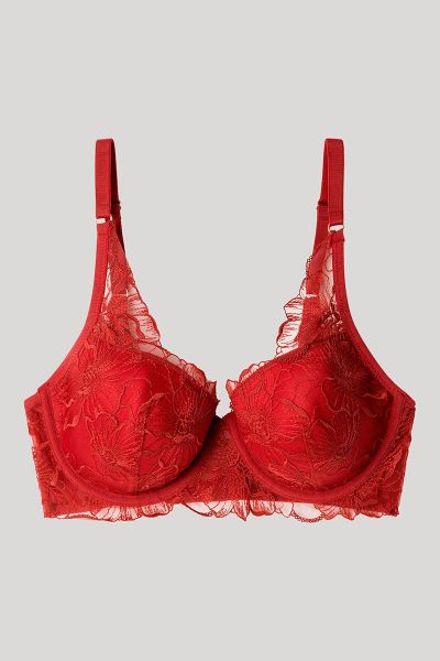 Εικόνα της Gisela Σκούρο Κόκκινο Σουτιέν Με Δαντέλα, Μπανέλες & Ελαφριά Επένδυση.