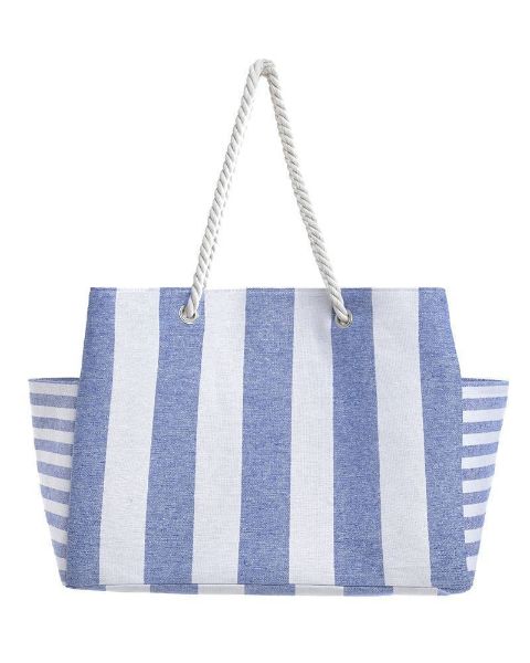 Εικόνα της Ble Resort Collection Μπλε Ριγέ Υφασμάτινη Τσάντα Θαλάσσης.