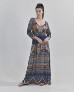 Εικόνα της Γυναικείο μακρύ καφτάνι μπλε /μπεζ.