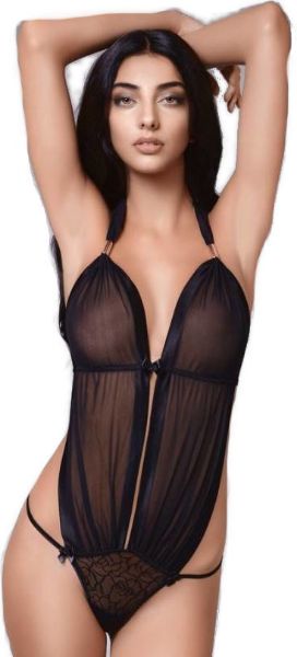 Εικόνα της Milena Μαύρο κορμάκι string με τούλι και δαντέλα.