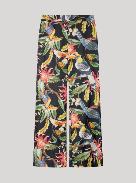 Εικόνα της Gisela Μαύρο Εμπριμέ Σατέν Παντελόνι Πιτζάμας.