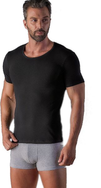 Εικόνα της 2 ΤΕΜΑΧΙΑ CuWrap μαύρα φανελάκια με κοντό μανίκι και ανοιχτό λαιμό.