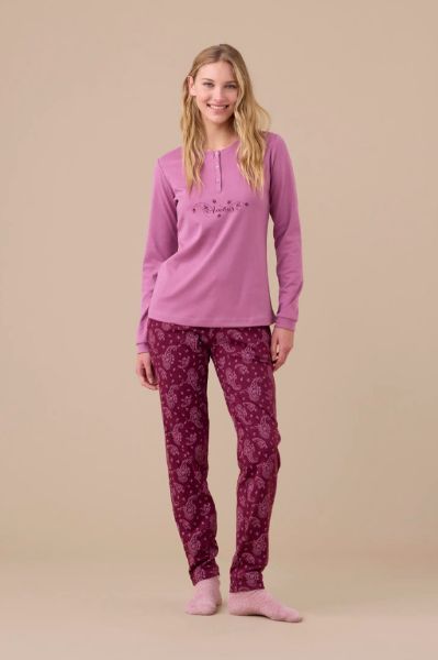 Εικόνα της Noidinotte Βαμβακερή Μπορντό Γυναικεία Πιτζάμα.