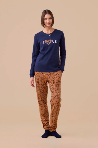 Εικόνα της Noidinotte Βαμβακερή Μπλε/Λεοπάρ Γυναικεία Πιτζάμα.