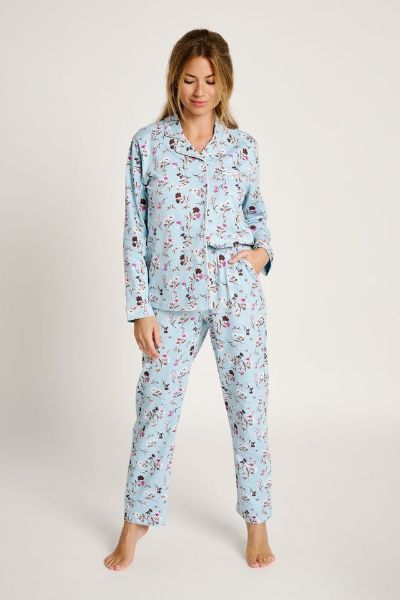 Εικόνα της Muydemi Γαλάζια Φλοράλ Βαμβακερή Κουμπωτή Γυναικεία Πιτζάμα.
