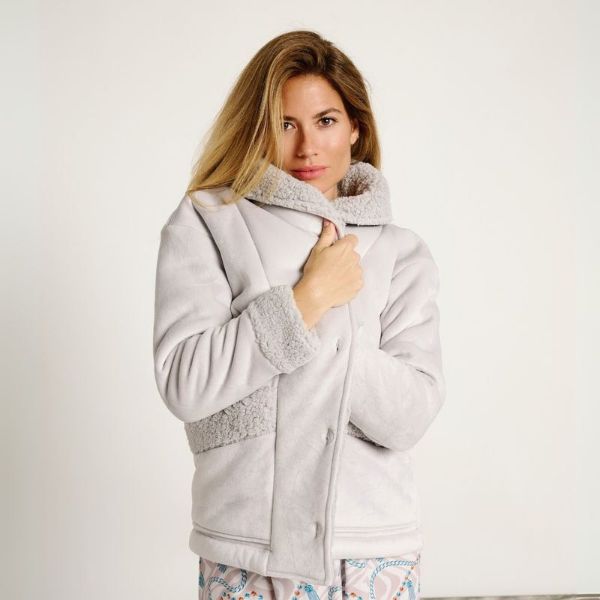 Εικόνα της Muydemi Γκρι Κοντό Κουμπωτό Γυναικείο Ρομπάκι Με Επένδυση.