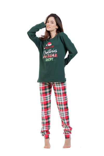 Εικόνα της Mei Βαμβακερές Γυναικείες Πιτζάμες Πράσινες/Κόκκινες Καρό.