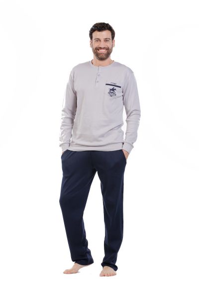 Εικόνα της Mei Βαμβακερές Ανδρικές Πιτζάμες Γκρι/Μπλε.