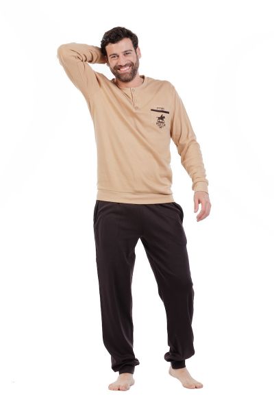 Εικόνα της Mei Βαμβακερές Ανδρικές Πιτζάμες Μπεζ/Καφέ.