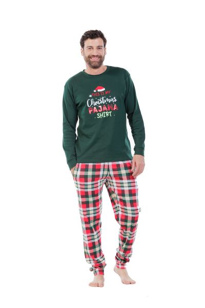 Εικόνα της Mei Βαμβακερές Ανδρικές Πιτζάμες Καρό/Πράσινο Σκούρο.