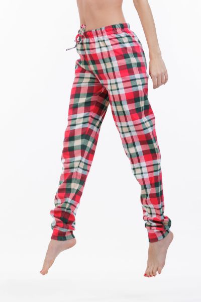 Εικόνα της Mei Βαμβακερό Γυναικείο Παντελόνι Πιτζάμας Καρό Κόκκινο/Πράσινο/Μπεζ.
