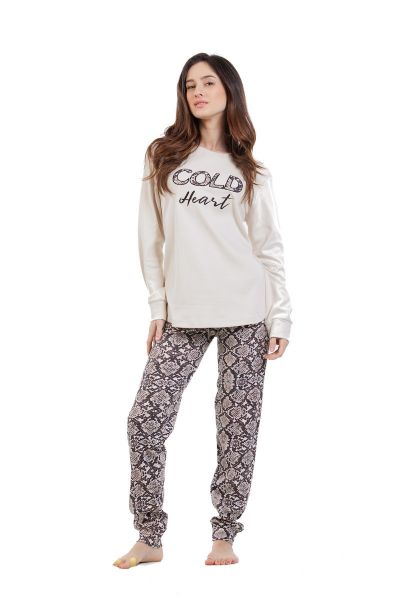 Εικόνα της Mei Βαμβακερές Γυναικείες Πιτζάμες Εκρού Snake Print.