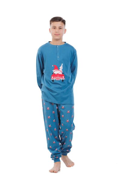 Εικόνα της Mei Unisex Βαμβακερές Παιδικές Πιτζάμες Πετρόλ.