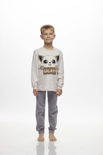 Εικόνα της Galaxy Βαμβακερή Παιδική Πιτζάμα Εκρού/Ανθρακί.