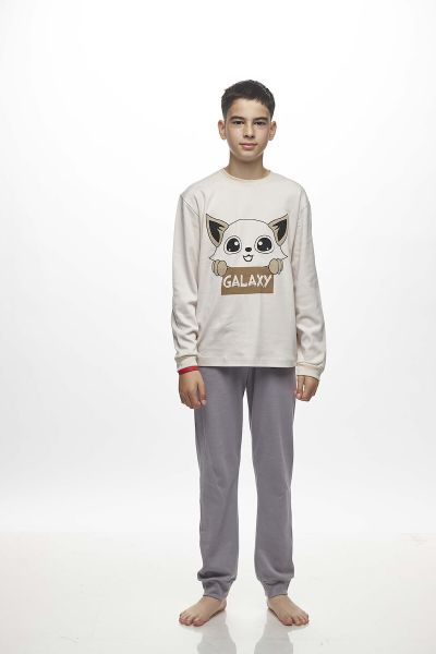 Εικόνα της Galaxy Βαμβακερές Εφηβικές Πιτζάμες Εκρού/Ανθρακί.