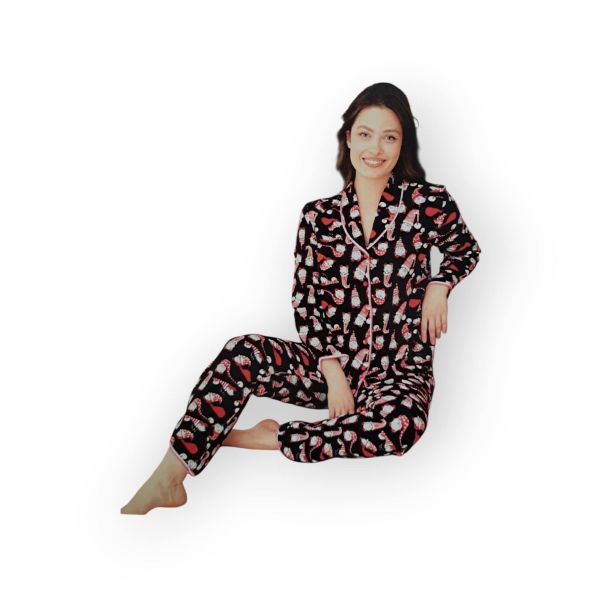 Εικόνα της Elite Μαύρη Κουμπωτή Βαμβακερή Γυναικεία Πιτζάμα.