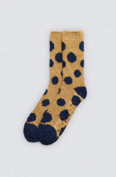 Εικόνα της Ysabel Mora Fleece Χνουδωτές Γυναικείες Κάλτσες Μπεζ/Μπλε Με Βεντουζάκια Σιλικόνης.