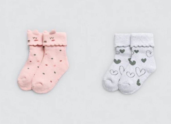 Εικόνα της 2Pack Ysabel Παιδικές Βαμβακερές Πετσετέ Κάλτσες Ροζ/Γκρι.