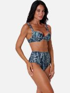 Εικόνα της Apple Πράσινο εμπριμέ ψηλόμεσο μαγιό slip, με μικρή σούρα πίσω.