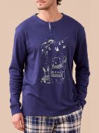 Εικόνα της Noidinotte Βαμβακερή Μπλε/Καρό Ανδρική Πιτζάμα.