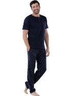 Εικόνα της Mei Βαμβακερή Ανδρική Πιτζάμα Μπλε Με Μακρύ Παντελόνι.