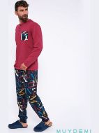 Εικόνα της Muydemi Μπορντό/Μπλε Βαμβακερή Ανδρική Πιτζάμα Με Γράμματα.