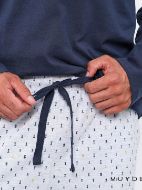 Εικόνα της Muydemi Βαμβακερή Μπλε/Γκρι Ανδρική Πιτζάμα Με  Σκάκι.