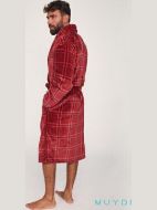 Εικόνα της Muydemi κόκκινη καρό fleece μακριά σταυρωτή ανδρική πιτζάμα.