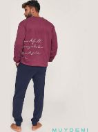 Εικόνα της Muydemi Βαμβακερή Μπορντό/Μπλε Ανδρική Πιτζάμα Φούτερ.