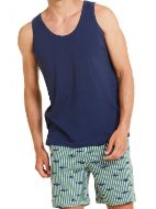 Εικόνα της Noidinotte βαμβακερή μπλε/πράσινη αμάνικη ανδρική πιτζάμα.