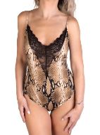 Εικόνα της Elite Μπεζ/Μαύρο Snake Print Κορμάκι Ράντα Με Δαντέλα.