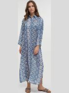 Εικόνα της Ble Resort Collection Μπλε/Χρυσό Maxi Κουμπωτό Καφτάνι.