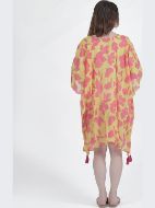 Εικόνα της Ble Resort Collection Βαμβακερό Καφτάνι Κίτρινο/Φούξια Με Λουλούδια.