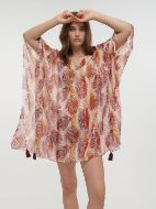 Εικόνα της Ble Resort Collection Βαμβακερό Καφτάνι Σομόν/Καφέ Με Φύλλα.