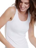 Εικόνα της Λευκό γυναικείο τοπ με φαρδιά ράντα από 95% Bamboo - 5% Elastane.