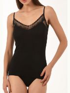 Εικόνα της Elite Μαύρο  Γυναικείο Φανελάκι Cotton/ Modal Με Ραντάκι & Δαντέλα.