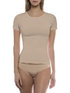 Εικόνα της Μπεζ γυναικείο τοπ με κοντό μανίκι από 95% Bamboo - 5% Elastane.