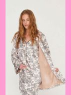 Εικόνα της Noidinotte Εκρού Φλοράλ Σατέν/Fleece Σταυρωτή Γυναικεία Ρόμπα.