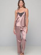 Εικόνα της Milena by Paris Καλοκαιρινό Γυναικείο Σετ Πιτζάμας Σατέν Μόκκα, Μαύρο, Καφέ 009179
