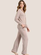 Εικόνα της Jeannette Lingerie Χειμερινό Γυναικείο Σετ Πιτζάμας Μπεζ, Καφέ, Χρυσές Λεπτομέρειες 7938