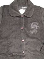 Εικόνα της Jeannette ανθρακί φλις γυναικεία κουμπωτή ρόμπα με κέντημα.