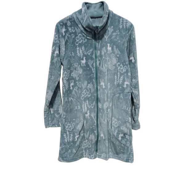 Εικόνα της Noidinotte Fleece Φυστικί Εμπριμέ Γυναικεία Ρόμπα Με Φερμουάρ.