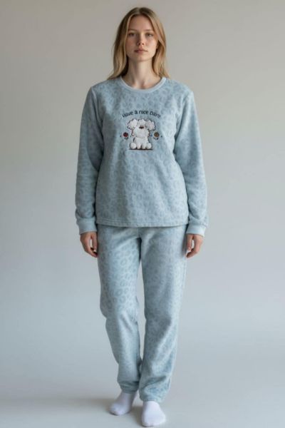 Εικόνα της Little Unicorn Fleece Aqua Γυναικεία Πιτζάμα Με Ανάγλυφο Σχέδιο.